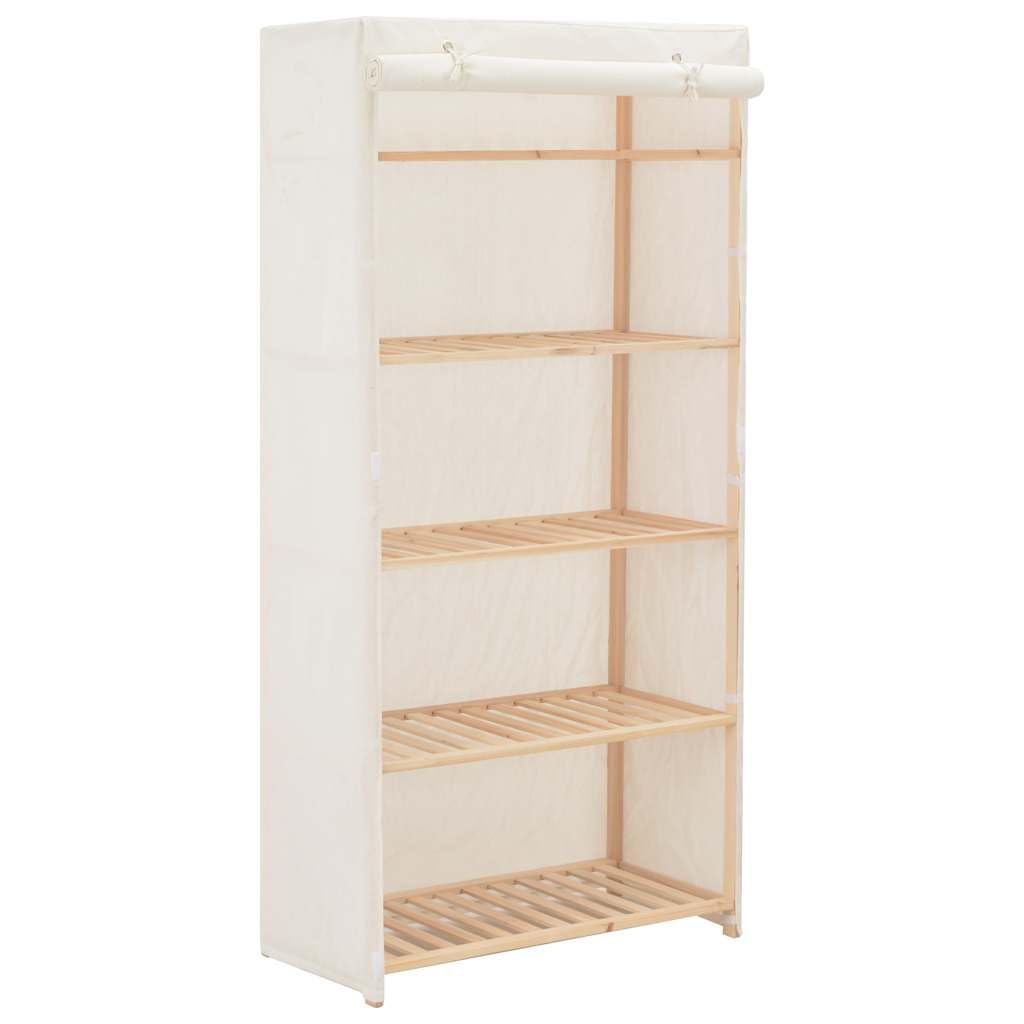 Kleiderschrank Weiß 79 x 40 x 170 cm Stoff mit 4 festen Regalböden und Kleiderständer – Praktische Kleiderbox zur Aufbewahrung von Kleidung und Schuhen