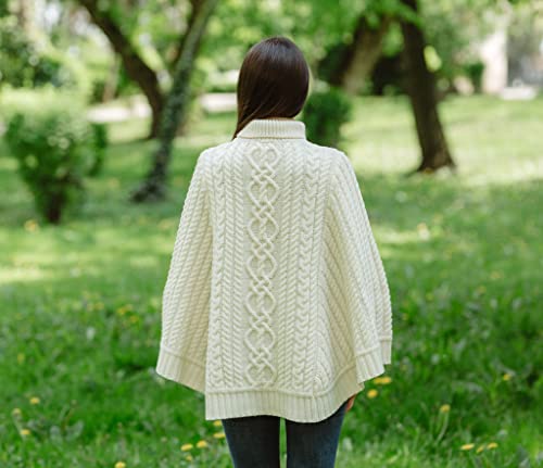 Image of SAOL 100% Merino Wool Cable Knit Ladies Irish Aran Poncho Cardigan