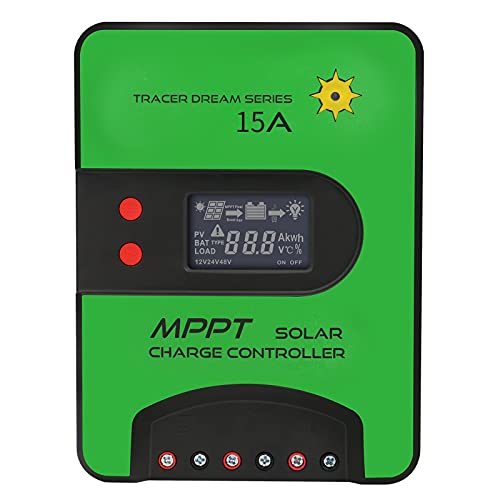 Hugoome 15 A 12 V/24 V MPPT Regulador de carga solar, entrada de 75 V máx., consumo de energía fotovoltaica limitado, protocolo de funcionamiento integrado y compensación de temperatura Cover