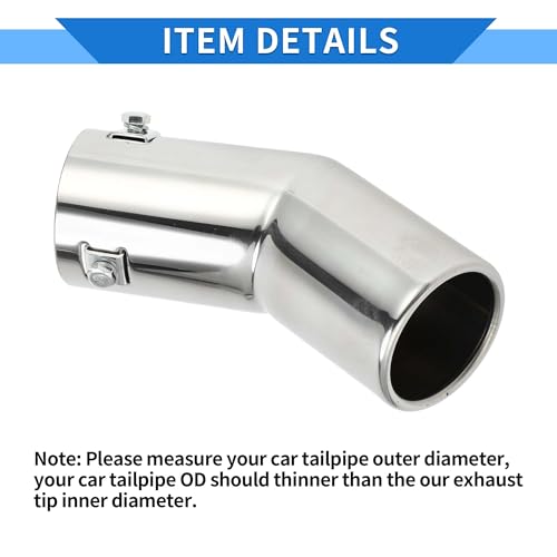 VekAuto 1 Pc Curved Exhaust Tip 1.1" - 2.4" Inlet 2.5" Outlet 7.1" Length Tailpipe Universal Car Bolt on Stainless Steel Silver Tone Rear by VekAuto - Image 9