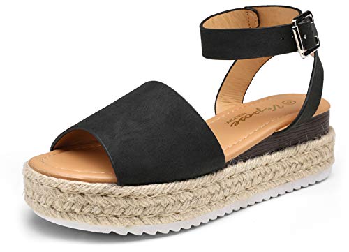 Vepose Women's 400A Espadrilles Platform Sandals Wedge Sandal, Black Nubuck, Size 7 US (CJY400A Black Nubuck 07)