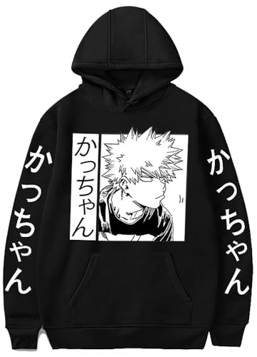 Xuminvty Katsuki Bakugo Hoodie Costume Adult Bakugo Cosplay Sweatshirt Anime Sweater Pullover (US Alpha Small Regular Regular Black 4)