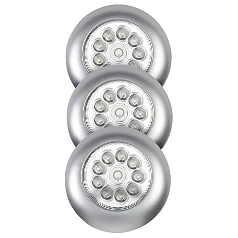 Light It! By Fulcrum LED Wireless Mini Stick On Touch Light, Silver, 3 Pack Cover