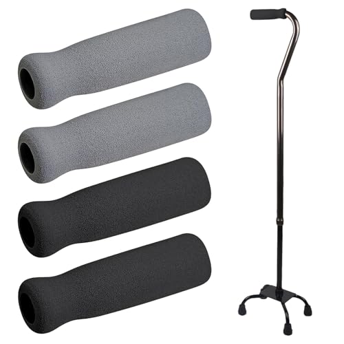 4 Pieces Cane Handle Cushion 4.35x1.3x1.3 Inches Replacement Offset Cane Grip Cover Foam Handle Grips for Hurrycane Walking Bicycle Handlebars Accessories, Black and Gray