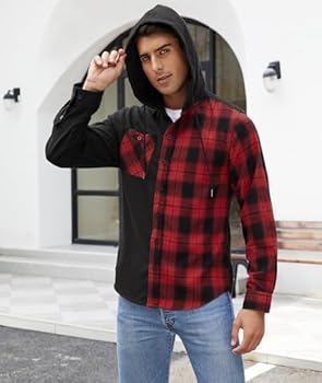 SwissWell Chemises Flanelle Pour Hommes Chemise à Carreaux à Manches Longues Avec Capuche Chemises De Bûcheron Décontractées Avec Poche