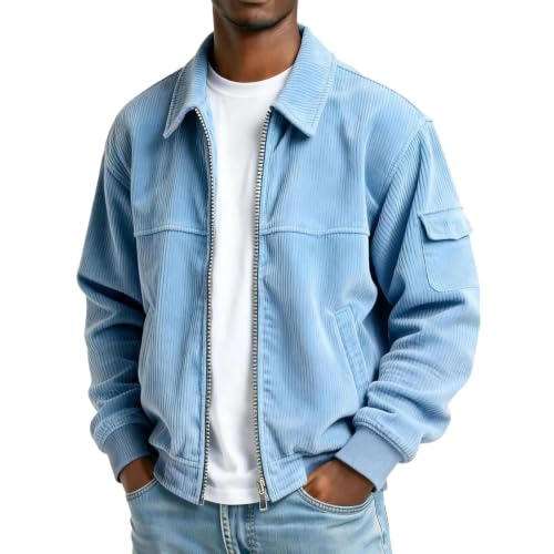Corduroy Jacket Men Vintage Long Sleeve Button Down Shirt with Pockets - image 1