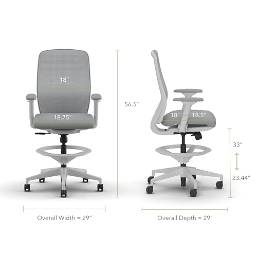 Image of HON Nucleus Task Stool, Ergonomic Office Chair, Home Office Desk Chairs, Synchro-Tilt with Seat Slider, Adjustable Footring, Height-Width Adjustable Arms, Fog Mesh, White Frame, Aspen