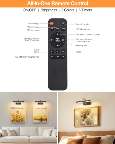 Image of Tassuowell LED Picture Lights for Wall Rechargeable, Battery Operated Art Light for Paintings (Wood Grain, 12inch)