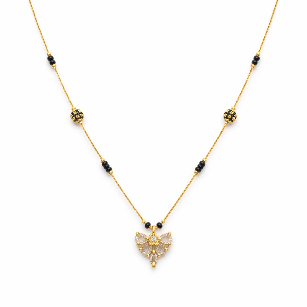 Mangalsutra Necklace Brass Alloy Black Beads Cubic Zirconia Pendant Gold Plated Chain Women Elegant Traditional Everyday Wear Modern Office Ethnic Lightweight Stylish Jewellery Gift-image-18