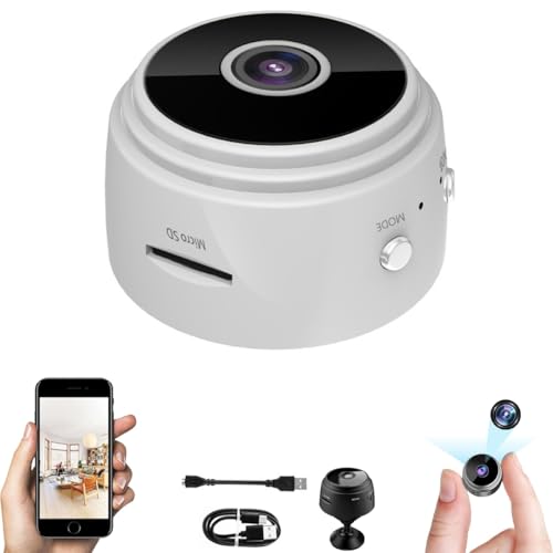 Yfjyxen Mini Cámara WiFi De Actualización Magnética De 1080p Gran Angular, Cámara Oculta WiFi Cámara Secreta Inalámbrica For Interiores Mini Cámara Espía con Visión Nocturna Detección(Blanco,Camera)