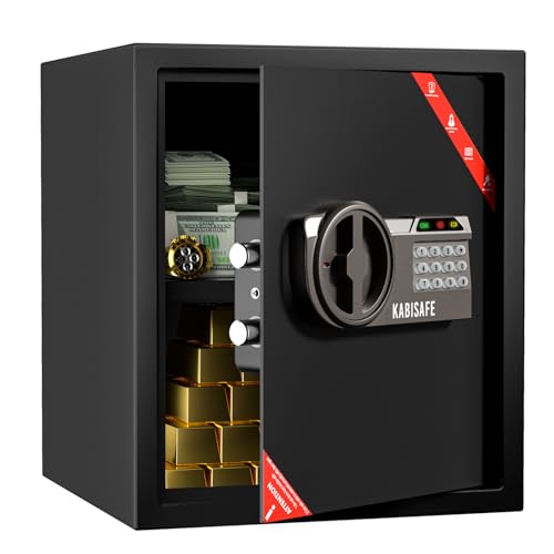 KABISAFE 45L Großer Safe für Zuhause, Elektronischer Tresor mit Zahlenschloss, Schlüssel und Sensor-Licht, Für Bargeld, Schmuck und A4-Dokumente