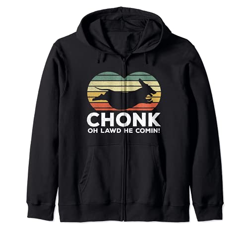 Oh Lawd He Comin' Funny Chonk Wiener Dog Chunky Zip Hoodie, Black, S