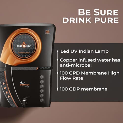 Image of AQUA D PURE 4x Technology with Copper Purification, 10 Stage RO Water Purifier with UV, UF, TDS Adjuster and 12 Liter Storage Tank, Best for Home and Offices