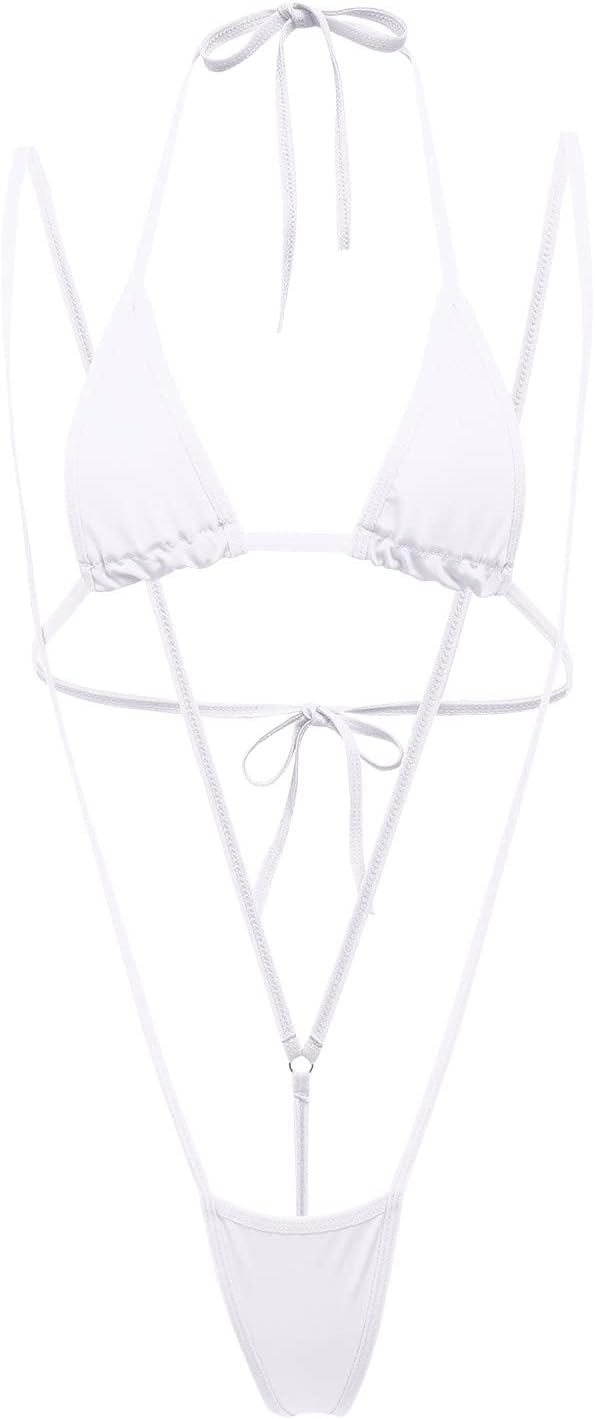 Women Rhinestone Slingshot Bikini Set Halter Lingerie Swimwear Sexy Micro Mini G-String Thong Teddy Monokini Underwear