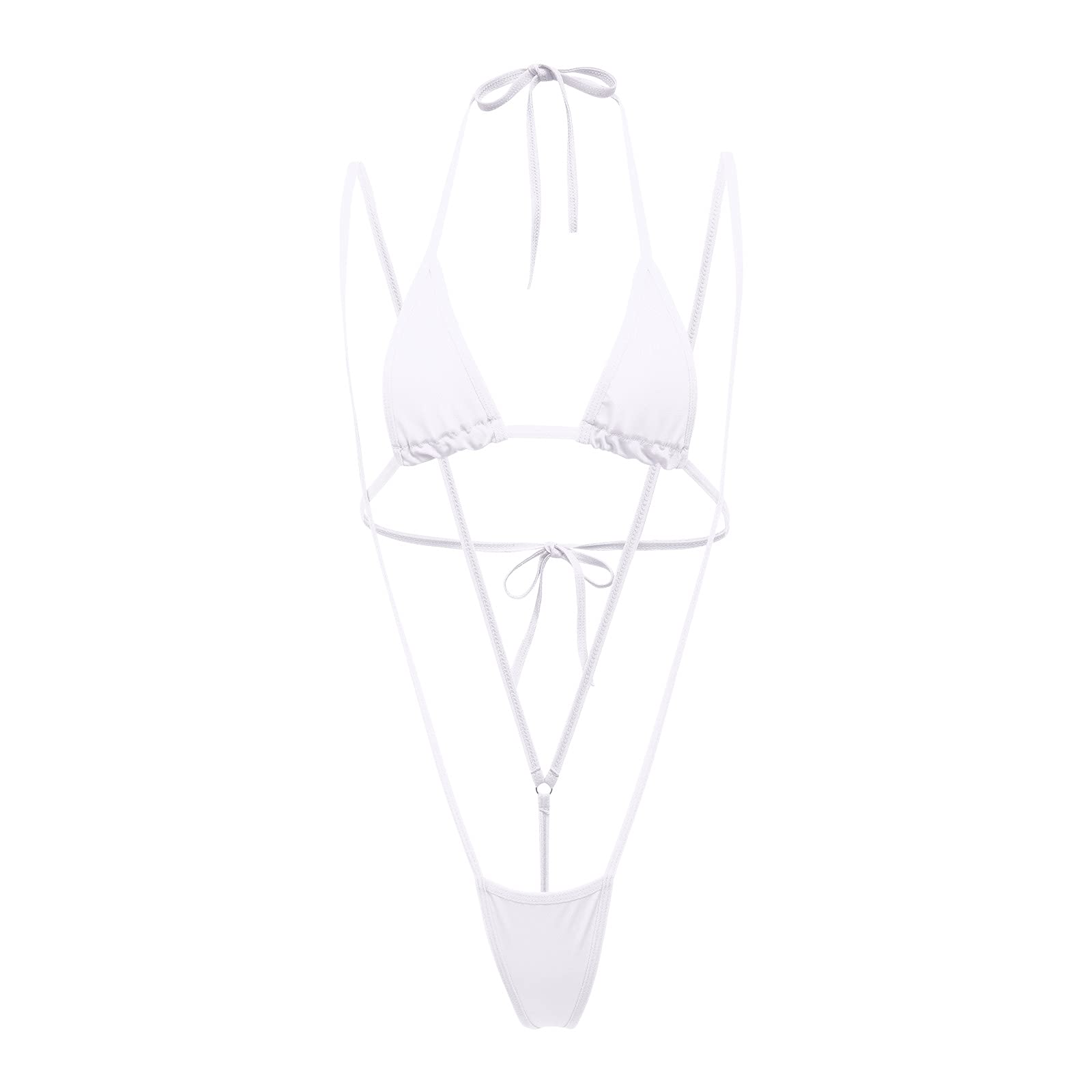 Women Rhinestone Slingshot Bikini Set Halter Lingerie Swimwear Sexy Micro Mini G-String Thong Teddy Monokini Underwear