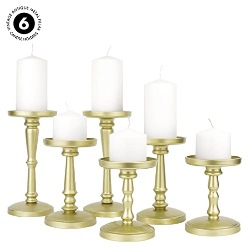 Koyal Wholesale Vintage Antique Metal Pillar Candle Holders | Rustic Candle Holder Home Decor | Set Of 6, | Gold #TOP1