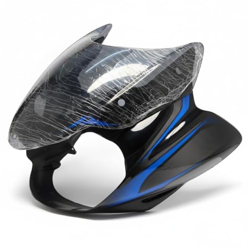 Image of Front Visor for Bajaj Discover 125 /150 | 3D Type Black with Blue Sticker | Wind Shield Headlight Visor Cover