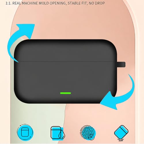 Image of Aniex Silicone Case Cover for realme Buds T500 Pro, Shockproof, Anti-Slip, Dustproof, Scratch Resistant, with Carabiner Hook, Full Body Protection (Black)