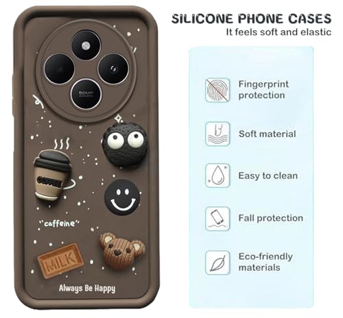 Image of GoldKart Back Case Cover Compatible for Redmi A4 5G | Poco C75 5G | Redmi 14C 5G | Cute Fun Cartoon 3D Ball Coffee Silicone Case | Full Body Protection Back Cover - Brown