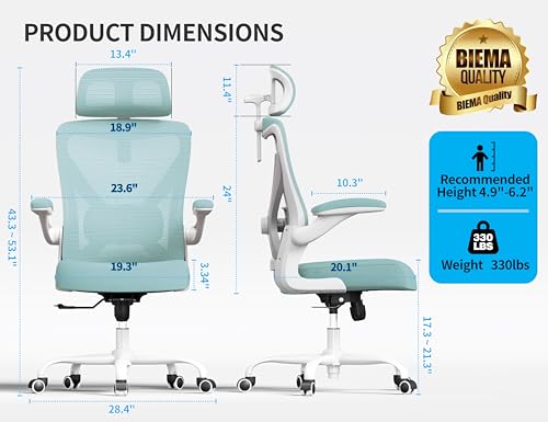 Image of Office Chair - Ergonomic Office Chair with Back Support, Ergonomic Computer Chair - Home Office Desk Chairs, 400lbs Wide Seat Big and Tall Office Chairs with Headrest, Comfy Desk Chairs (Mint Green)