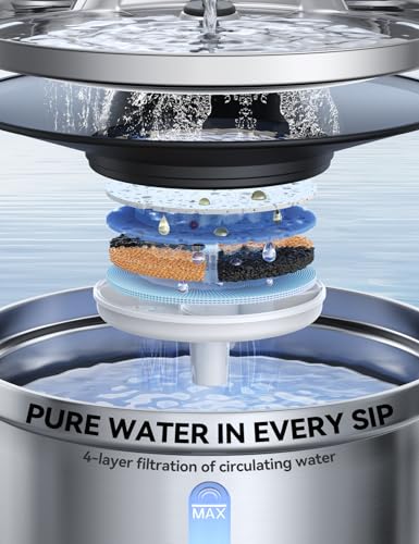 FEELNEEDY Katzenbrunnen Edelstahl 3,5L Trinkbrunnen für Katze Super Leise Katzentrinkbrunnen- Wasserbrunnen für Katzen-Katzen Springbrunnen, mit 3 Filters und USB Ladegerät (Brunnen-Edelstahl)