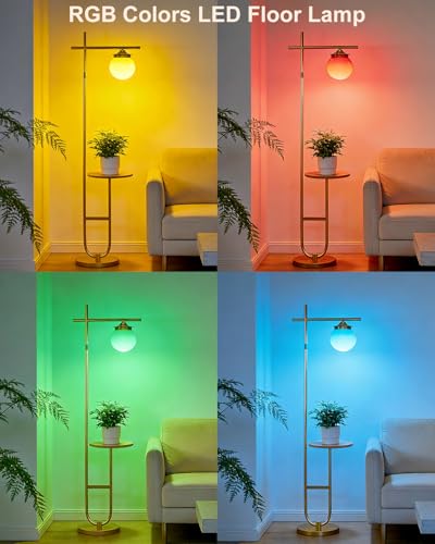 Image of Lightdot RGBCW Floor Lamp for Living Room with Remote, Modern Standing Tall Lamp with Storage Table, Cross-Shaped Lamp Head and U-Pole Base Style for Bedroom, Office, Home Decor, Foot Switch