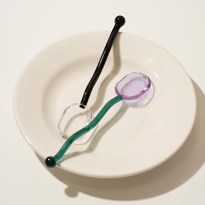 Cuillères à lait créatives en verre coloré transparent pour café, dessert, cuillère à remuer à long manche ondulé, cuillère à agiter, vaisselle de cuisine (L, 2 pièces)
