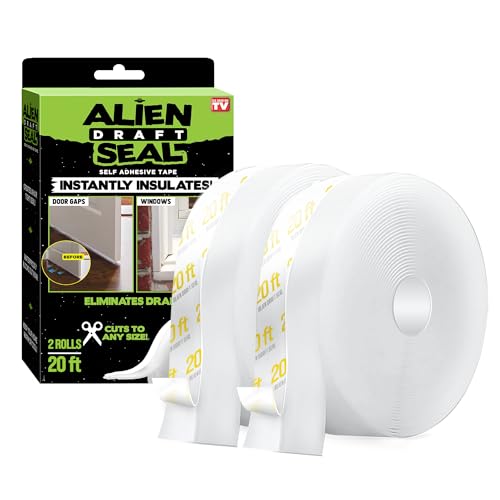 Alien Draft Insulation Tape Transparent Silicone Weather Stripping Door Seal Strip and Under Door Draft Stopper for Windows and Door Bottoms As Seen On TV (20 Feet - 2 Rolls)