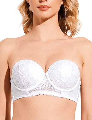 Deyllo Women's Push Up Strapless Bra Lace Underwire Full Coverage Multiway Bras Red Carpet (White 36C) #TOP20