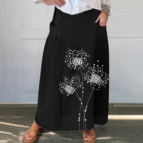 Plus Size Skirts for Women 2025 Trendy Dandelion Printed Skirt Casual Flowy Skirts with Pockets Boho Floral Skirt2