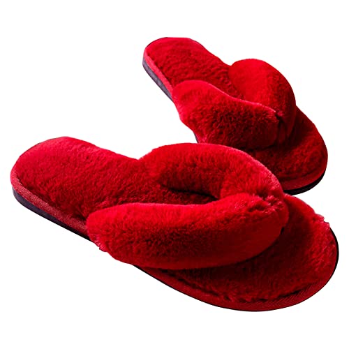 Clenp Frauen Schuhe, 1 Paar Frauen Hausschuhe verdicken Pelz-Plüsch Praktische Winter-Flip-Flops für Zuhause rot 38 Cover