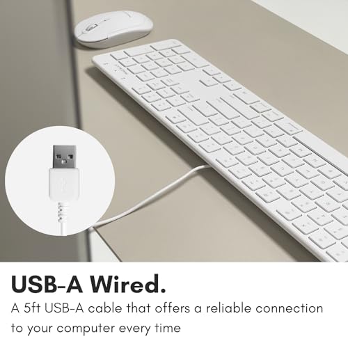 Macally Slim USB Wired Keyboard for Mac and Windows PC - Full Size 104 Key Layout & 16 Shortcut Keys - Scissor Keycaps for Smooth Typing - Mac Wired Keyboard with Numeric Keypad
