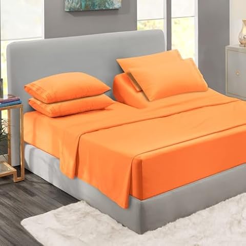 Royal Bliss 1900 Top Split Flex Head King Size Sheet Set - Egyptian Quality Ultra-Soft Bed Sheets - Double Brushed - Deep Pockets- Easy Fit - 4 Piece Set- Fade Resistant (Peach) Cover