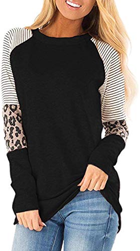 Mujer Casual Suelto Jersey Su�ter Pullover Camiseta a Rayas Sudadera con Manga Larga Jers�is T-Shirt tee T�nica Tops Negro XL