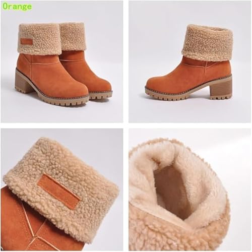 Pubyfun Senior Comfy Winter Ankle Boots Women, Suede Round Toe Chunky Block Mid Heel Platform Warm Snow Short Booties, Comfortable Slip On Snow Boots4