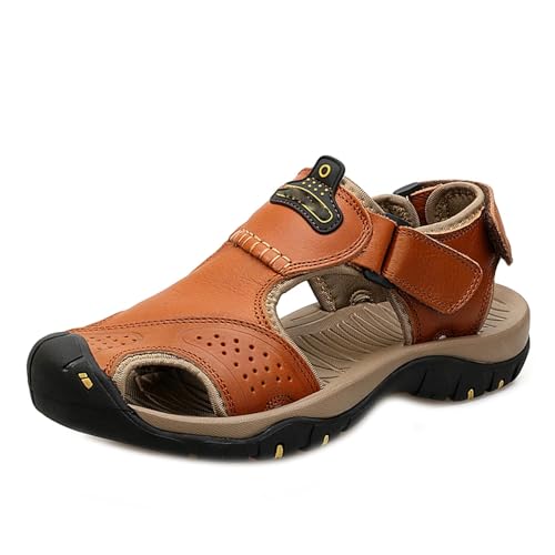Genuine Leather Men Sandals Big Size Covered Toe Summer Beach Shoes