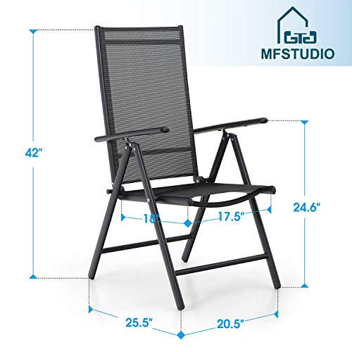 Mfstudio 2 Pcs Folding Chairs With Arms,Portable Patio Dining Chairs With 7 Levels Adjustable For Outdoor & Indoor, Sling Back Chairs (Black) #TOP3