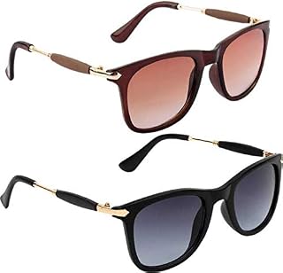 ARZONAI Square Wayfarer Unisex Sunglasses Black & brown (Medium) Pack of 2 Price In India