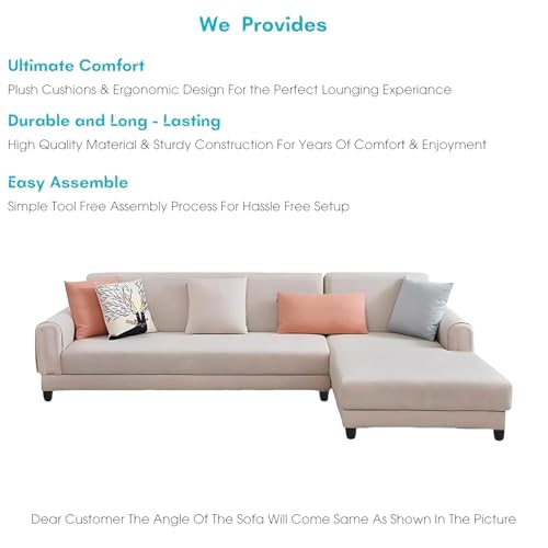 Image of Casaliving- Kaven 5- to 6-Person Sofa L Shape Sofa Set for Living Room (Cream Fabric) (Cream Colour Fabric) Premium Fabric Sofa
