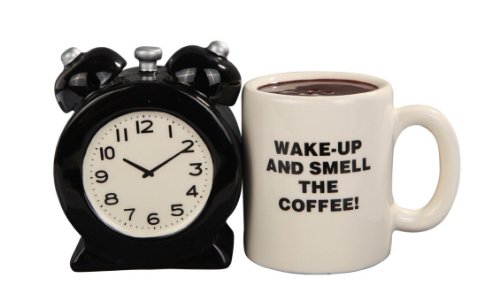 Pacific Trading Alarm Clock And Coffee Ceramic Salt And Pepper Shaker Set #TOP1