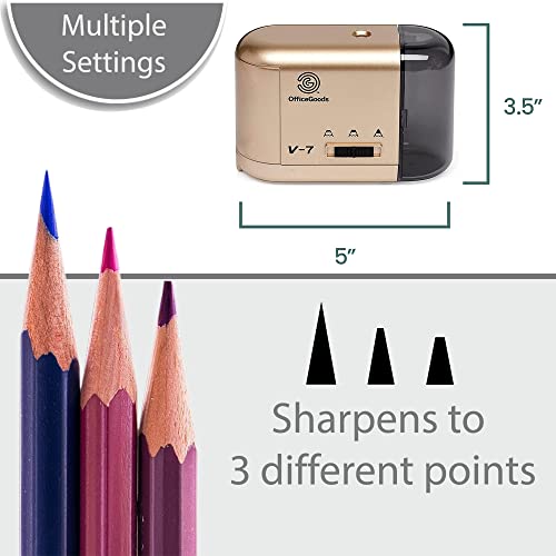 Officegoods Electric Pencil Sharpener - Battery Or Cord Powered Portable Sharpener - Perfectly Sharpens Colored Pencils, Drafting Pencils For Artists, Office, School & Home - Gold #TOP3