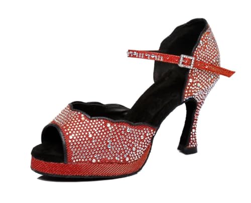 Sandales de danse latines haut de gamme au design élégant bout ouvert rouge 36.5