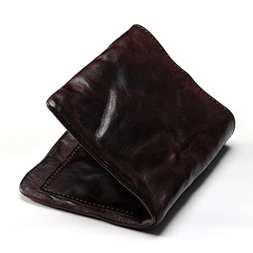 IJUN Handmade Vintage Small Bifold Wallet for Men - Full Grain Oil Vegetable Tanned Cowhide Leather (Chocolate)3