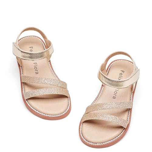 Image of Felix & Flora Toddler Girl Sandals - Little Girl Easter Dress Shoes Lightweight Open Toe Beach Holiday Flats