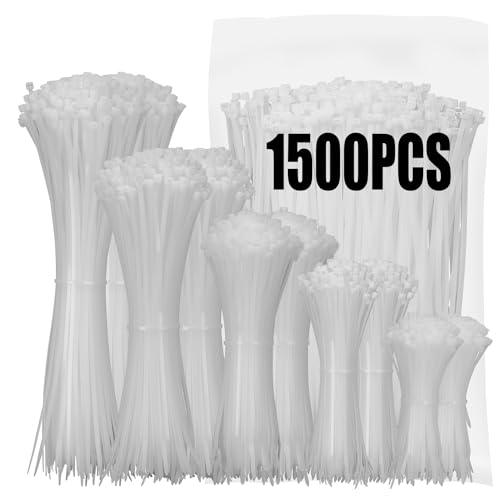 XINGO White Zip Ties Assorted Size 1500 Pack, Self-Locking UV Resistant Nylon Cable Ties miniatura 1