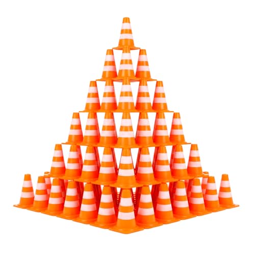 Josojoou 50PCS Mini Traffic Cones Orange Small Cone Mini Construction Cones Plastic Toy Traffic Cone for Architecture-Themed Toys Transportation Miniature Models