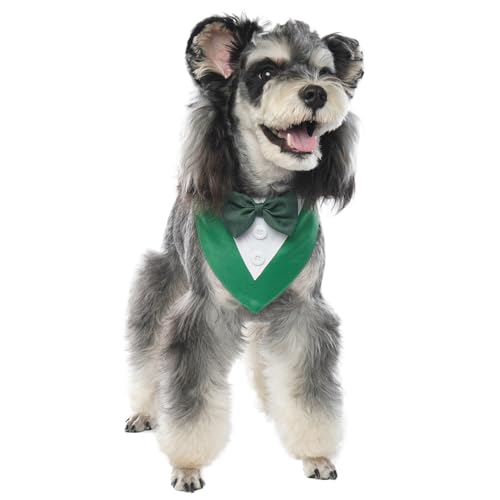FUAMEY-StPatricks-Day-Dog-TuxedoPet-Green-Collar-Puppy-Costume-Adjustable-Dog-Bandana-Cosplay-Party-Doggie-BibsIrish-Lucky-Dress-Up-Dog-Bow-Tie-Green-and-White-M FUAMEY StPatricks Day Dog TuxedoPet Green Collar Puppy Costume Adjustable Dog Bandana Cosplay Party Doggie BibsIrish Lucky Dress Up Dog Bow Tie Green and White M