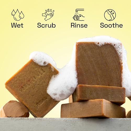 Image of Soulflower Shining Sandalwood Soap For Daily Cleansing | Tan Removal & Skin Brightening Natural Bathing Bar For Hard Water With Ashwagandha, Tulsi, Neem & Shea Butter | Controls Acne & Pimples | 100g