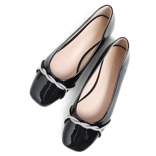 Image of TN TANGNEST Womens Casual Flats Fashion Chain Pointed Toe Ballet Flats Rhinestone Flats Comfort Slip On Dress Shoes