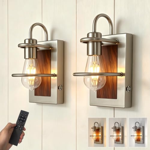 Image of Battery Operated 3-Color Nickel Wall Sconce Set of 2